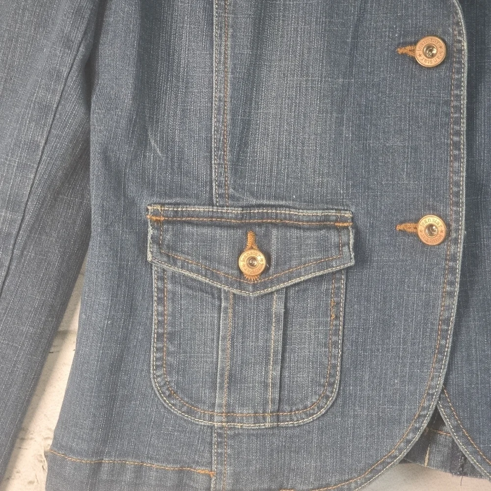 JEANSTAR VINTAGE DENIUM BLAZER FITTED STRETCH ACID WASHED WOMENS LARGE